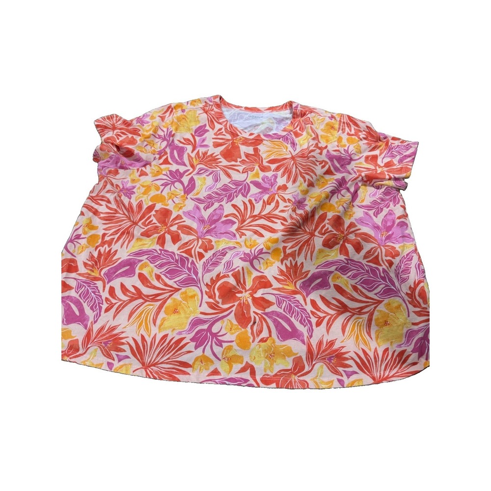 Old Navy Floral Tropical Print Short Sleeve Tee Pink Orange Yellow Plus Size
